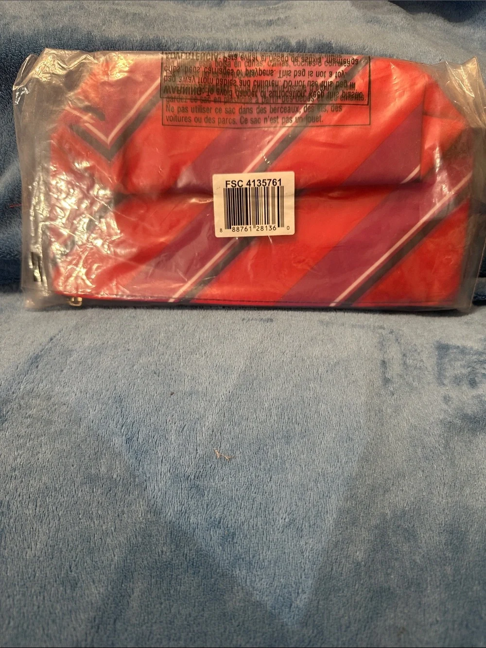 Avon Red and Pink Diagonal Stripe Makeup Pouch